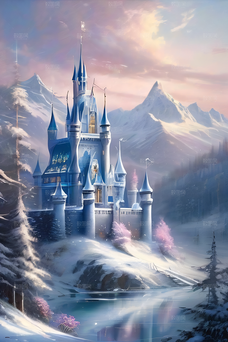 冰雪幻城冰雪城堡与冰玫瑰的迷人景致