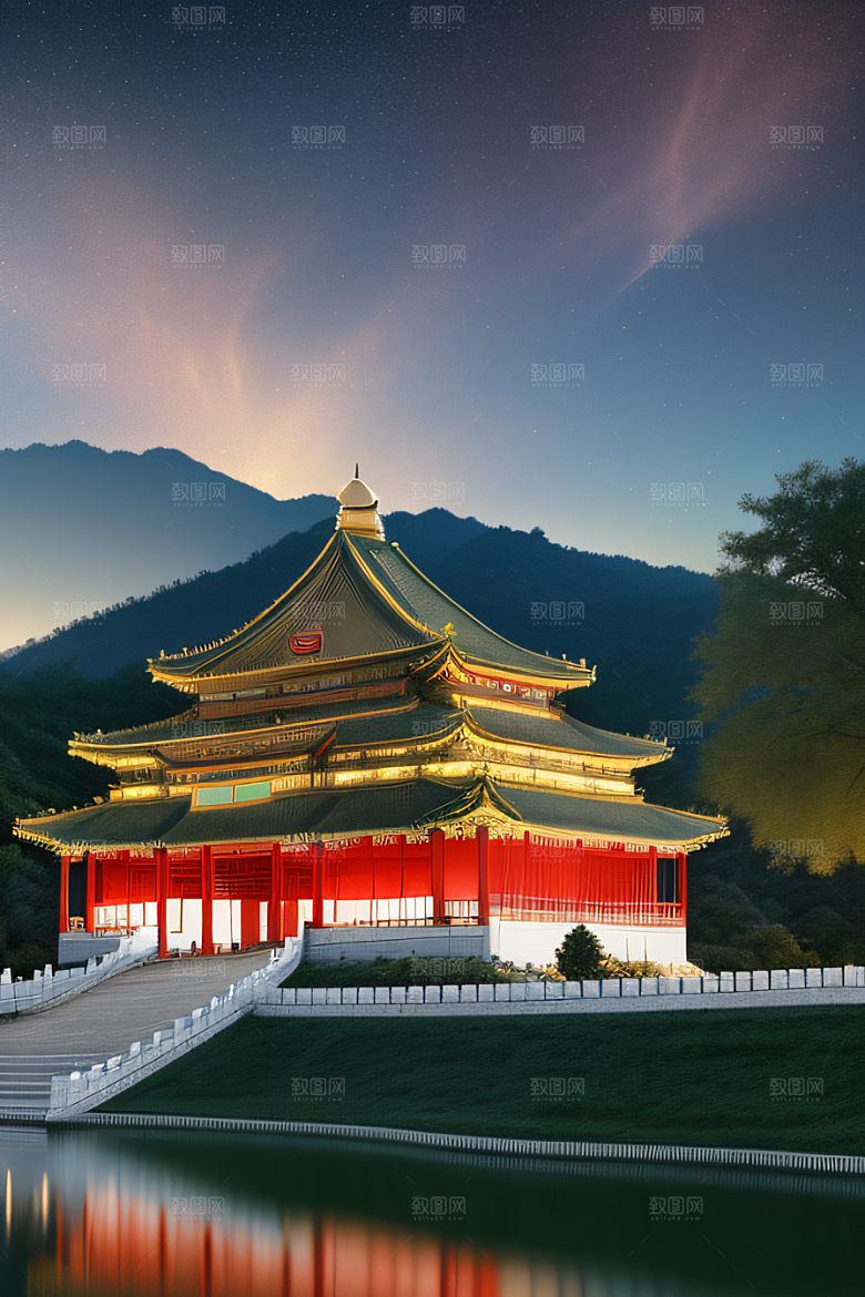 神秘的中国宫殿童话般的景色