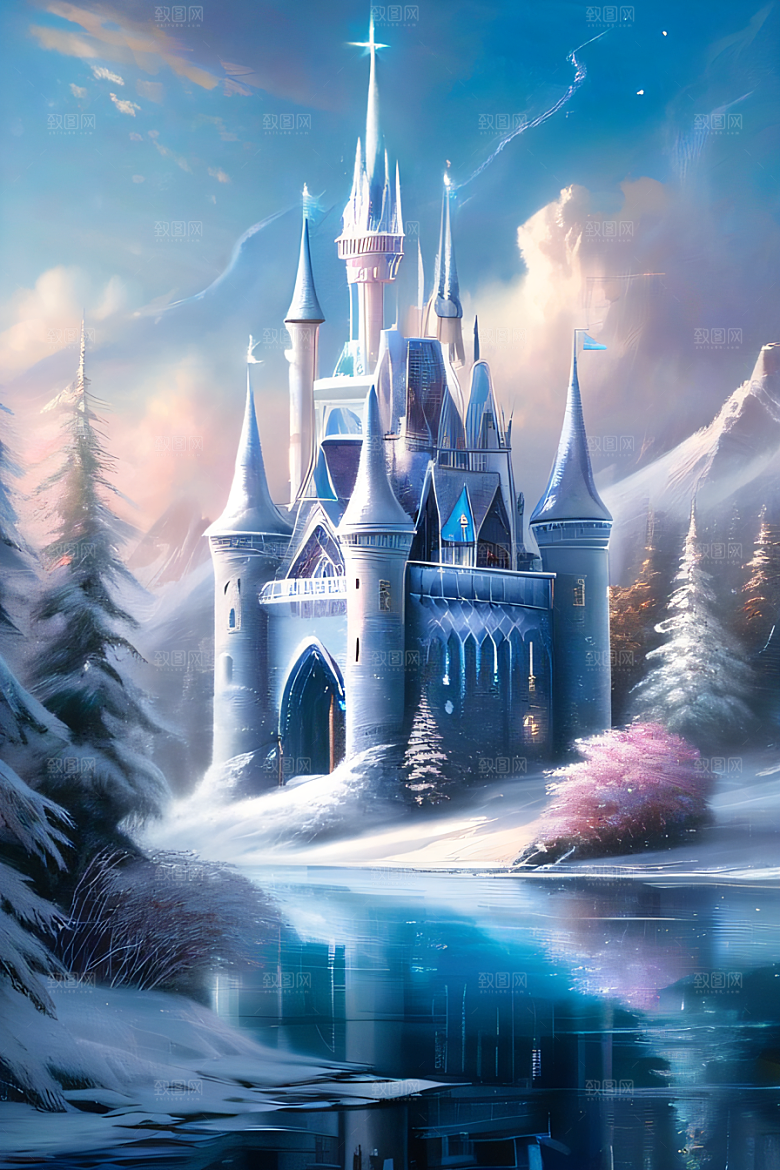 冰雪幻城冰雪城堡与冰玫瑰的迷人景致