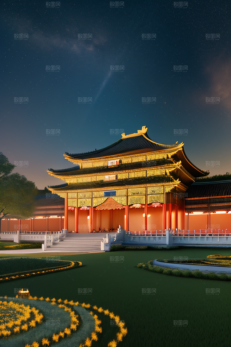 神秘的中国宫殿童话般的景色