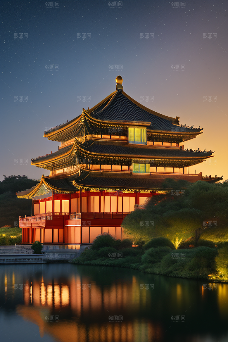 神秘的中国宫殿童话般的景色