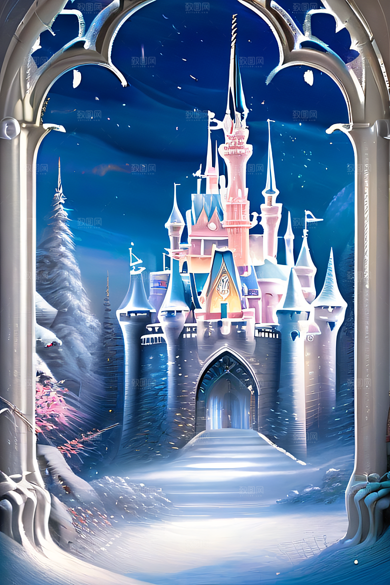 冰雪幻城冰雪城堡与冰玫瑰的迷人景致