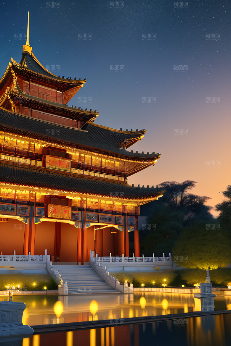 神秘的中国宫殿童话般的景色