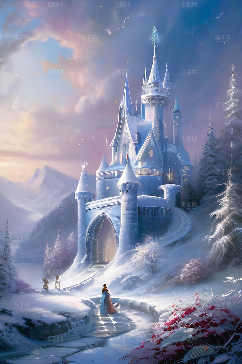 冰雪幻城冰雪城堡与冰玫瑰的迷人景致