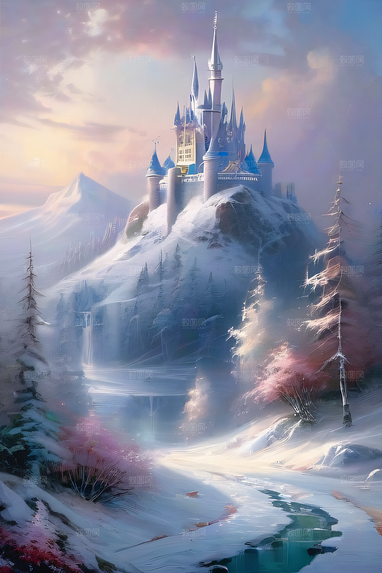 冰雪幻城冰雪城堡与冰玫瑰的迷人景致