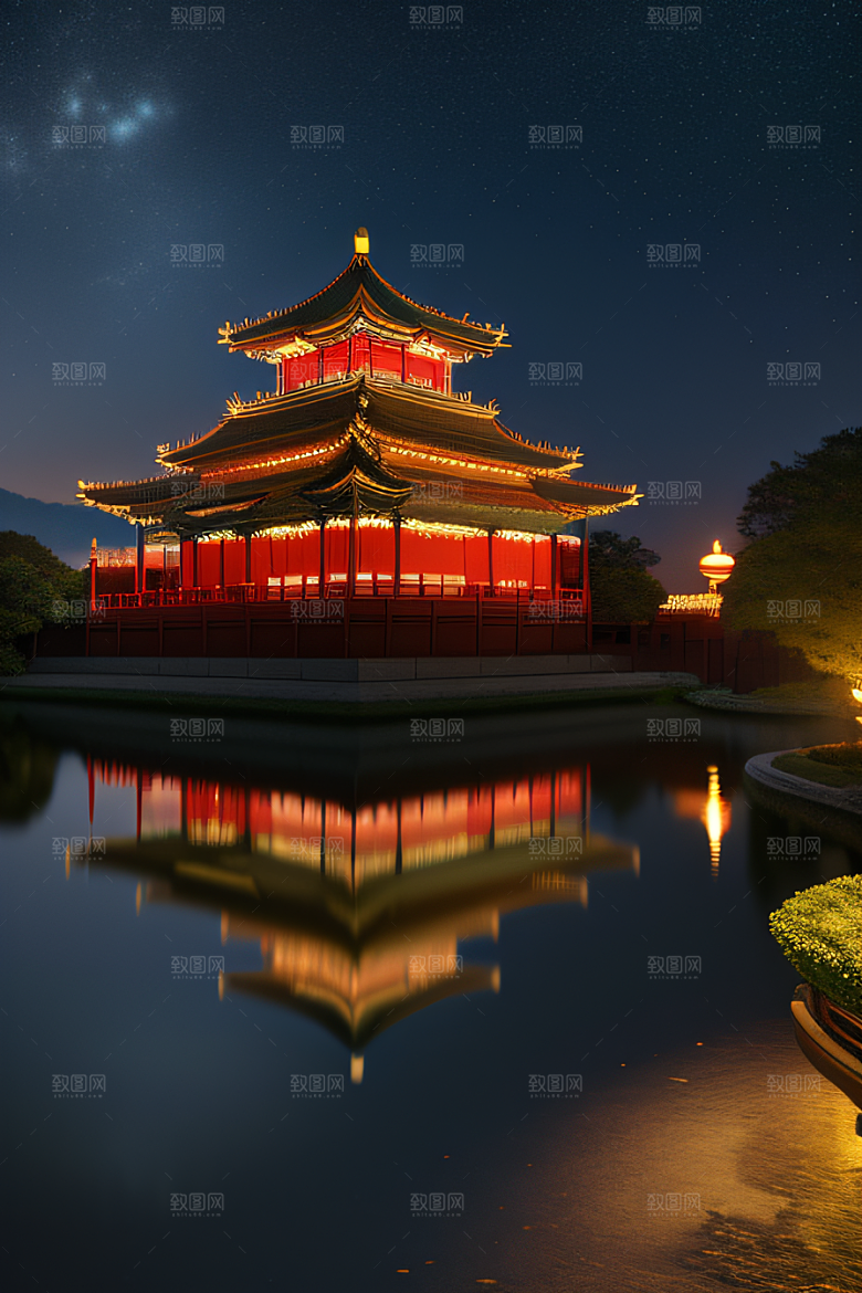 神秘的中国宫殿童话般的景色