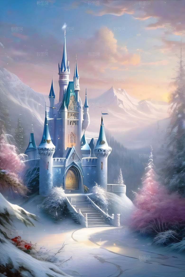 冰雪幻城冰雪城堡与冰玫瑰的迷人景致