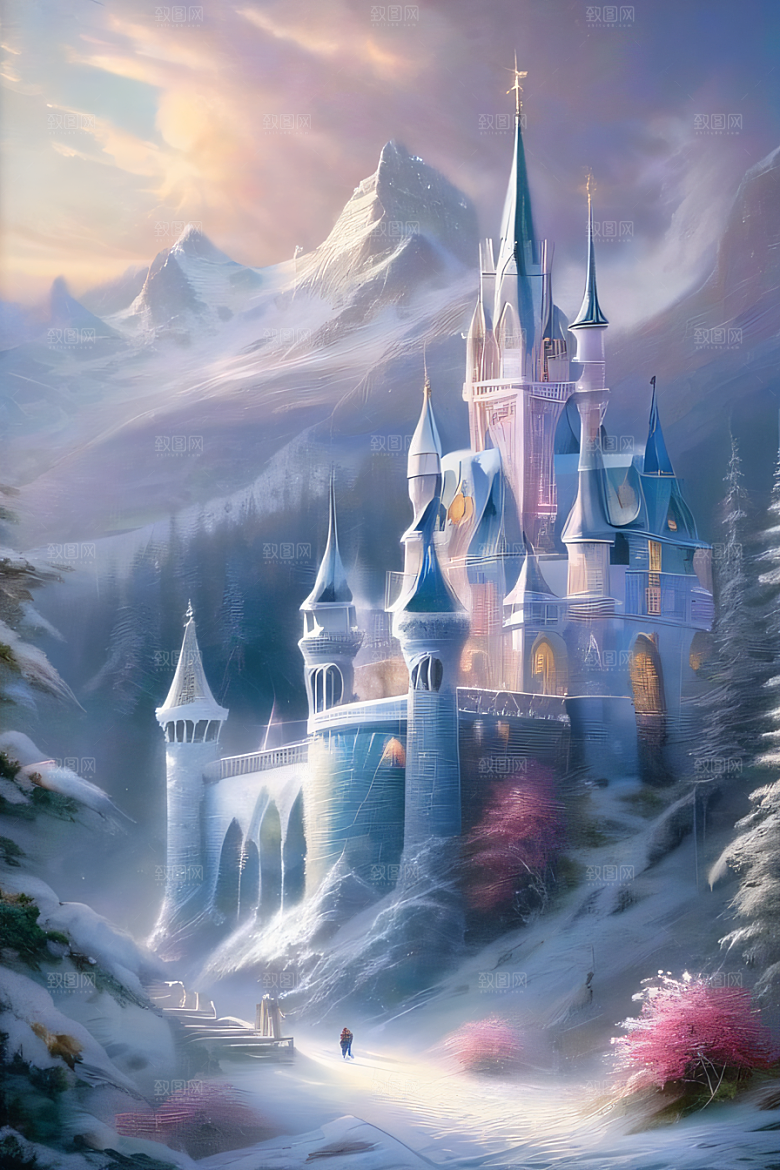 冰雪幻城冰雪城堡与冰玫瑰的迷人景致