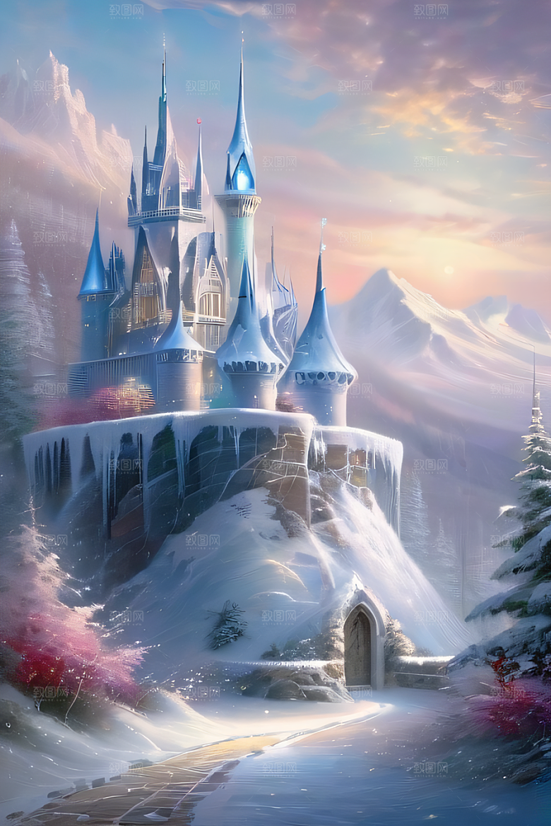 冰雪幻城冰雪城堡与冰玫瑰的迷人景致