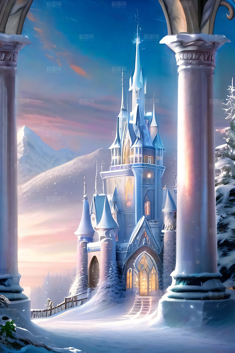 冰雪之梦冰雪城堡与冰玫瑰的奇幻美景