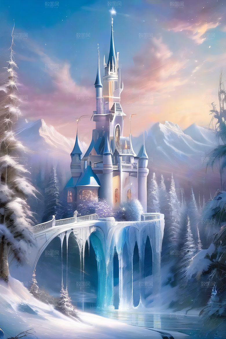 冰雪之梦冰雪城堡与冰玫瑰的奇幻美景