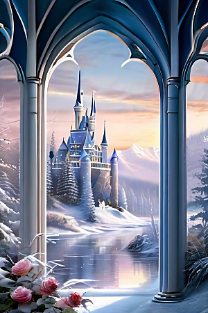 冰雪之梦冰雪城堡与冰玫瑰的奇幻美景