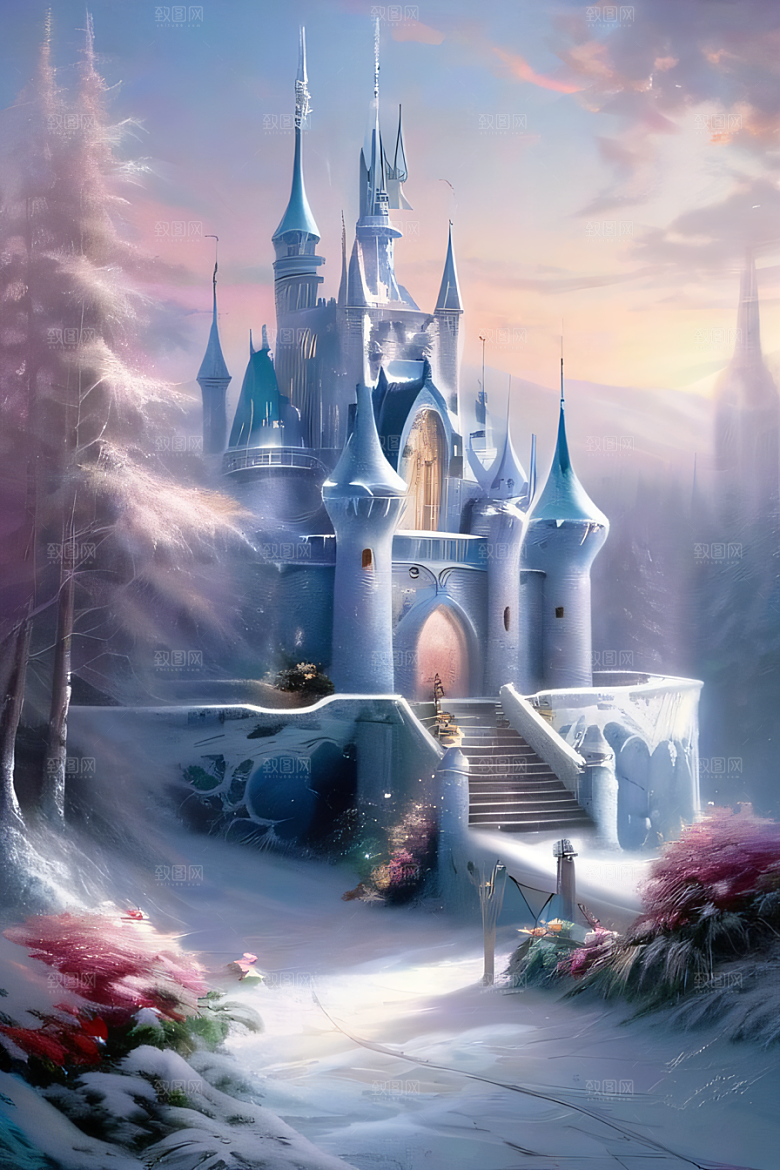 冰雪之梦冰雪城堡与冰玫瑰的奇幻美景