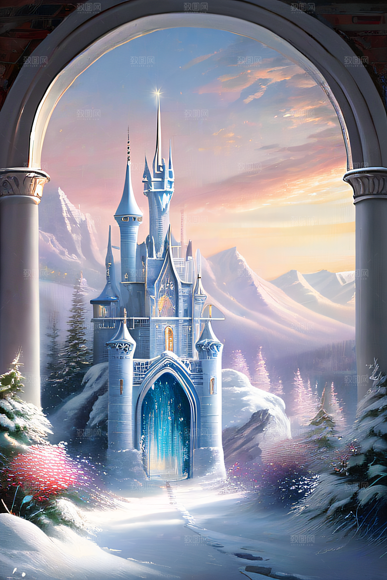 冰雪之梦冰雪城堡与冰玫瑰的奇幻美景
