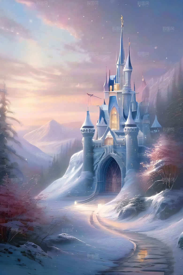 冰雪之梦冰雪城堡与冰玫瑰的奇幻美景