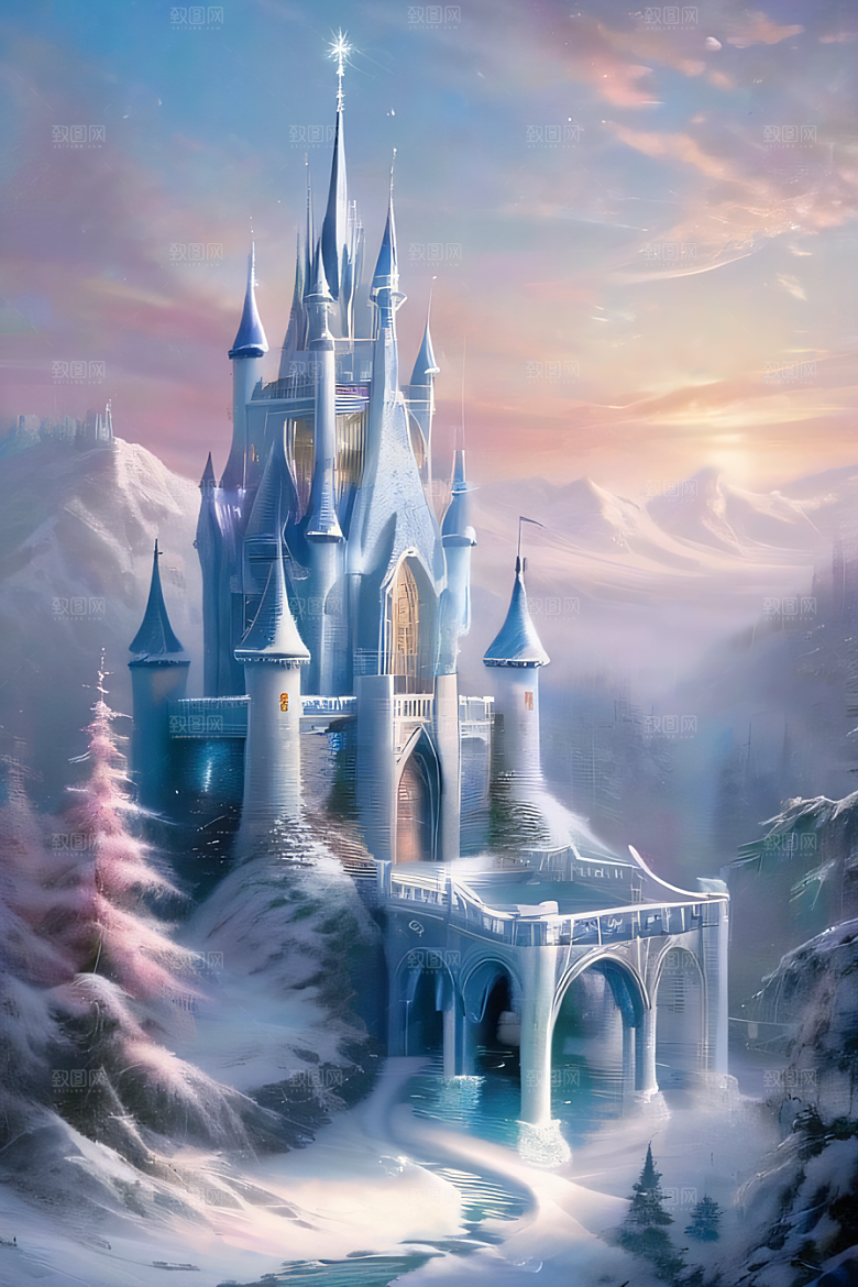 冰雪之梦冰雪城堡与冰玫瑰的奇幻美景