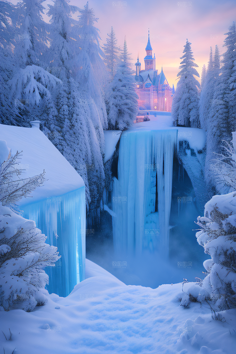 冰雪之梦冰雪城堡与冰玫瑰的奇幻美景