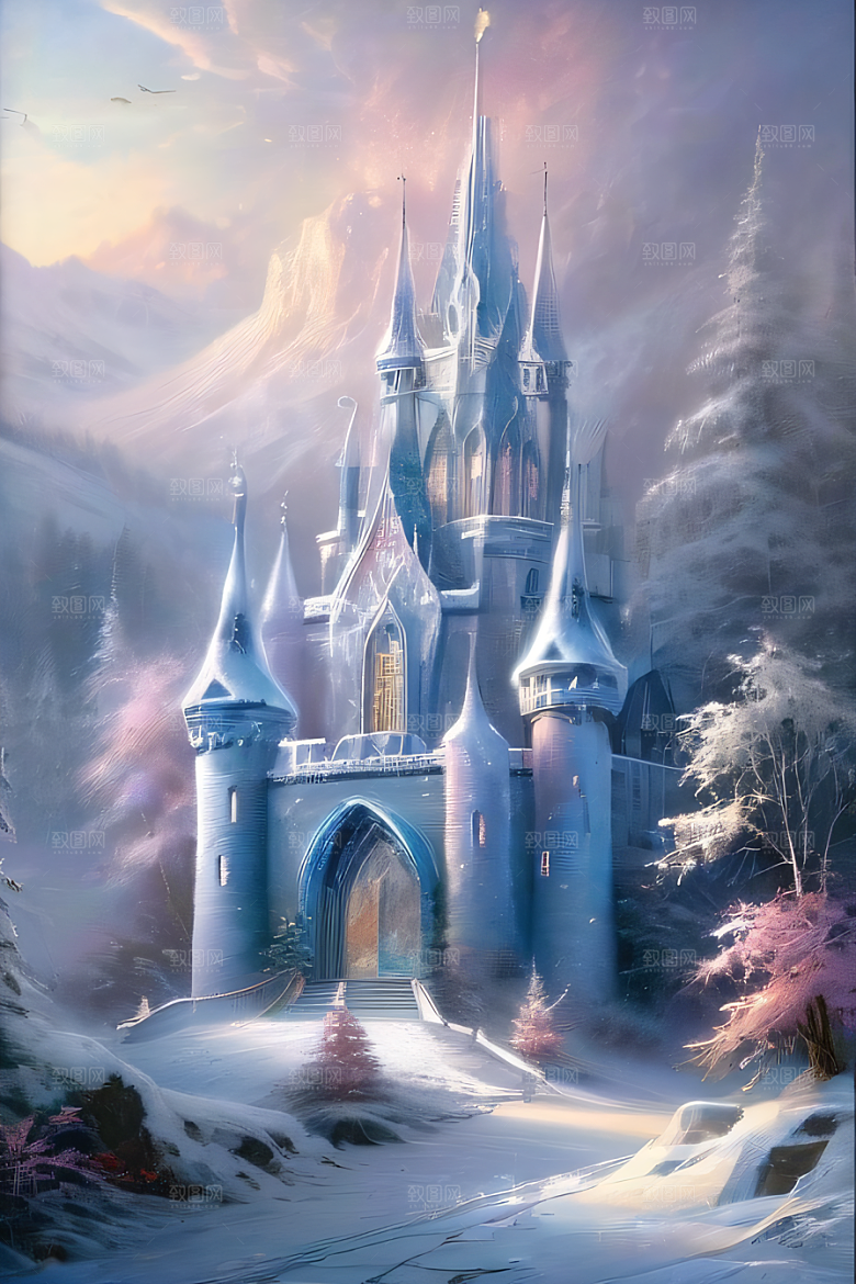 冰雪之梦冰雪城堡与冰玫瑰的奇幻美景