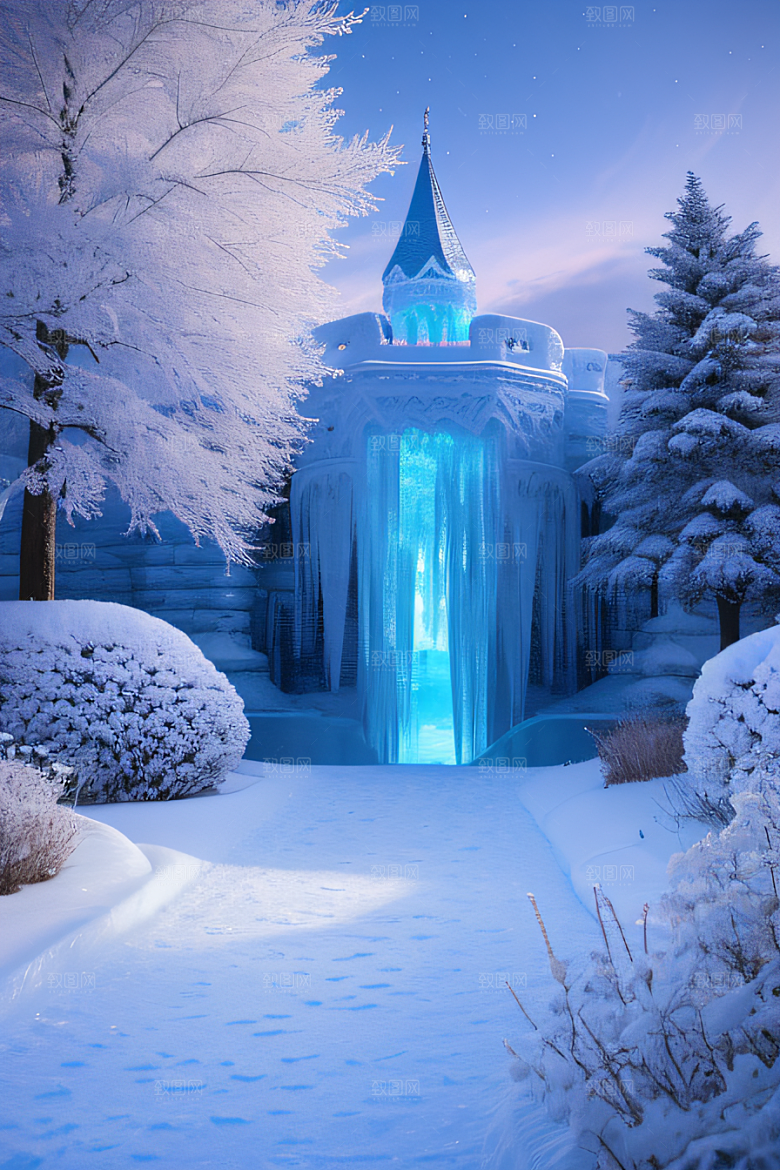冰雪之梦冰雪城堡与冰玫瑰的奇幻美景