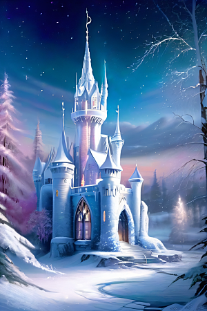 冰雪梦境冰雪城堡与冰玫瑰的幻幽美景