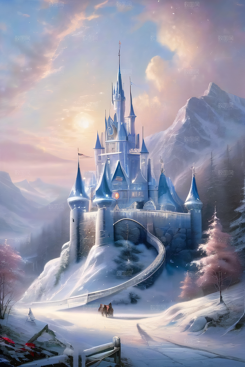 冰雪梦境冰雪城堡与冰玫瑰的幻幽美景