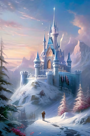 冰雪梦境冰雪城堡与冰玫瑰的幻幽美景