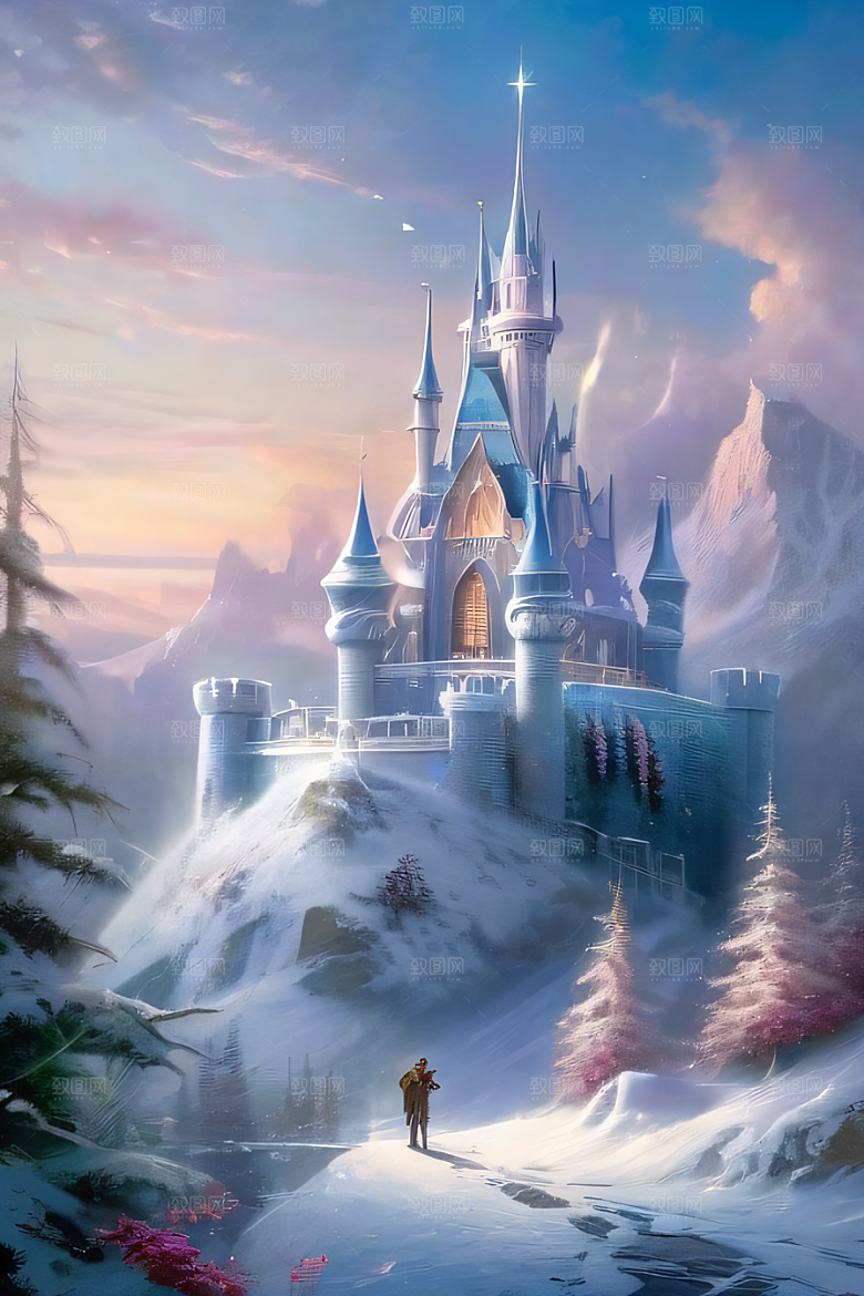 冰雪梦境冰雪城堡与冰玫瑰的幻幽美景