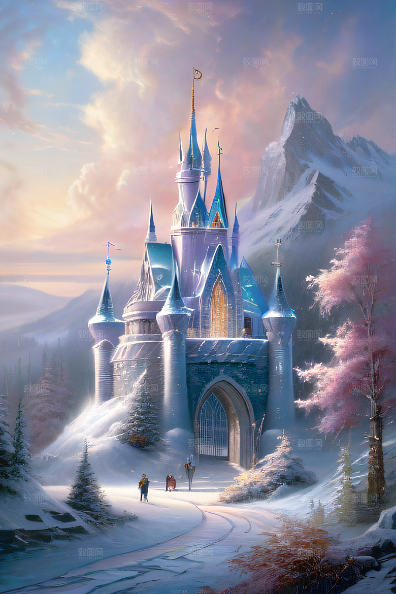冰雪梦境冰雪城堡与冰玫瑰的幻幽美景