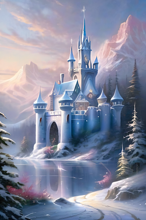 冰雪梦境冰雪城堡与冰玫瑰的幻幽美景