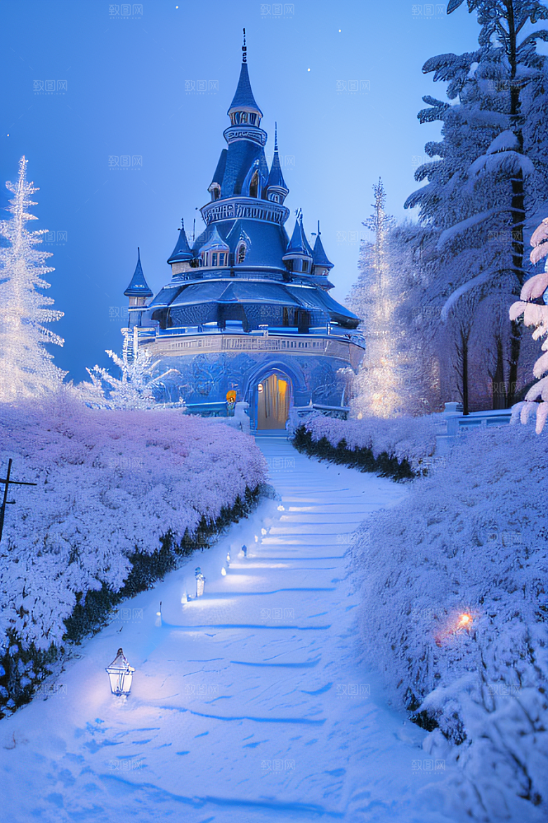 冰雪梦境冰雪城堡与冰玫瑰的幻幽美景