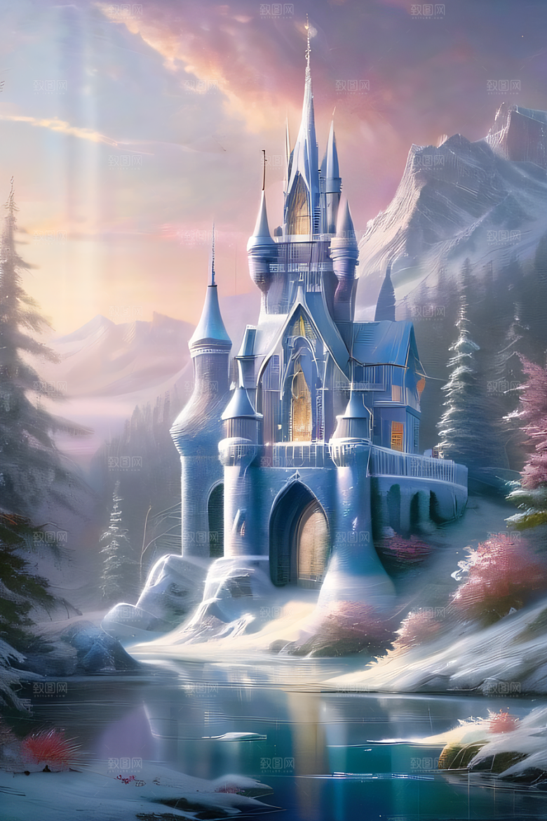 冰雪梦境冰雪城堡与冰玫瑰的幻幽美景