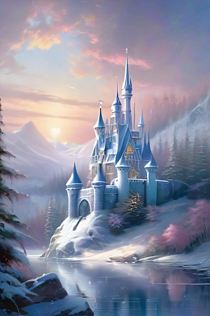 冰雪奇幻冰雪城堡与冰玫瑰的迷人风光