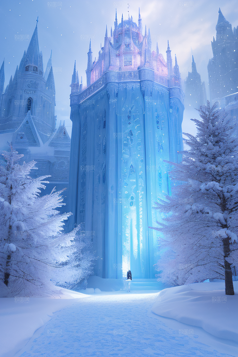 冰雪奇幻冰雪城堡与冰玫瑰的迷人风光