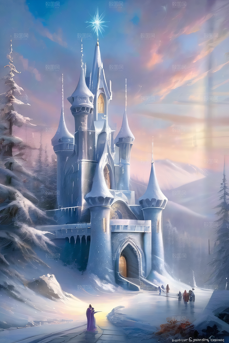 冰雪奇幻冰雪城堡与冰玫瑰的迷人风光
