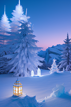 冰雪奇幻冰雪城堡与冰玫瑰的迷人风光