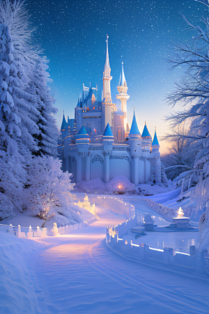 冰雪童梦冰雪城堡与冰玫瑰的仙境之旅