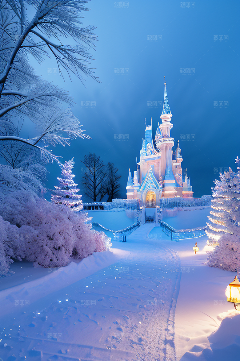 冰雪童梦冰雪城堡与冰玫瑰的仙境之旅