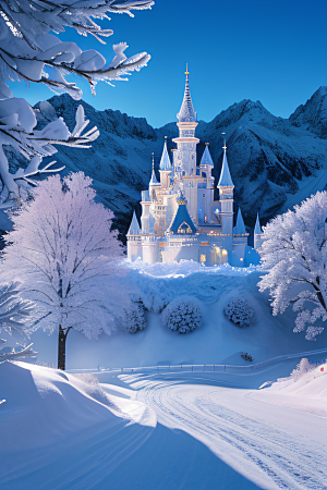 冰雪童梦冰雪城堡与冰玫瑰的仙境之旅