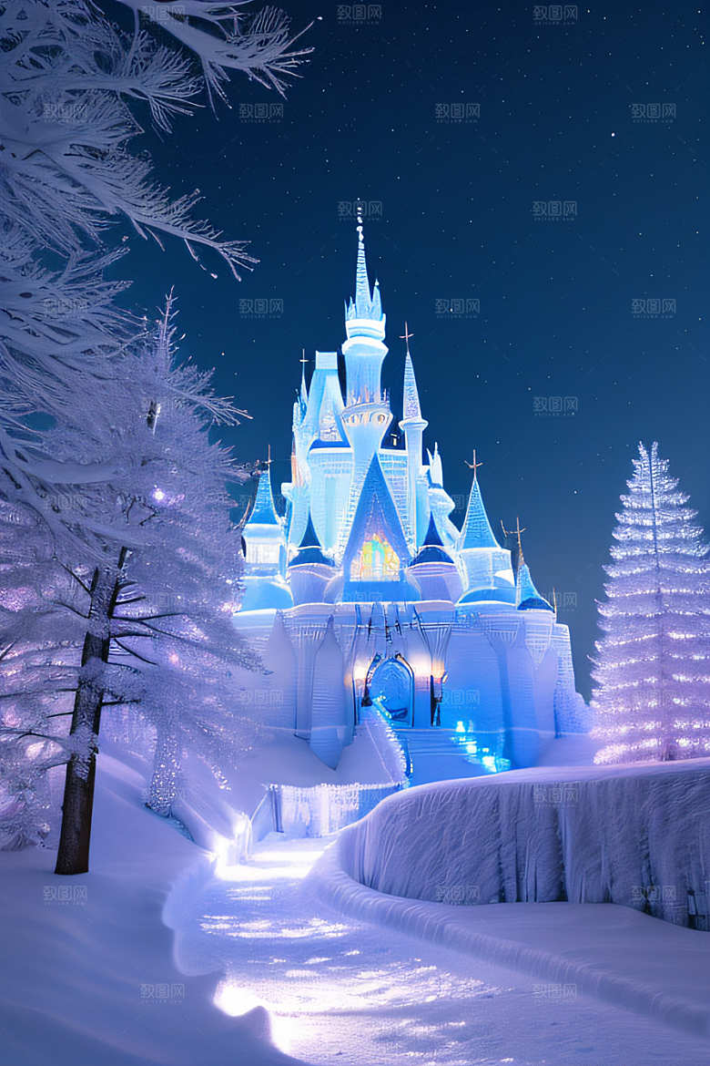 冰雪童梦冰雪城堡与冰玫瑰的仙境之旅