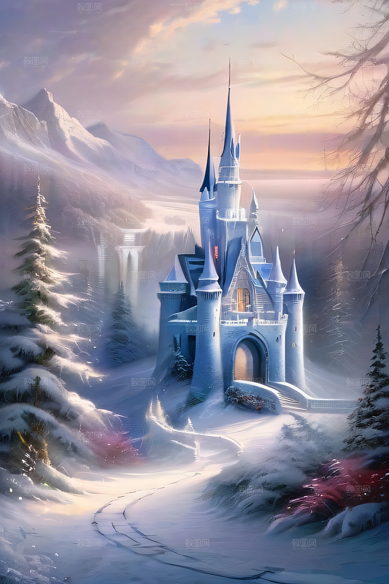 冰雪幻境冰雪城堡与冰玫瑰的神秘世界