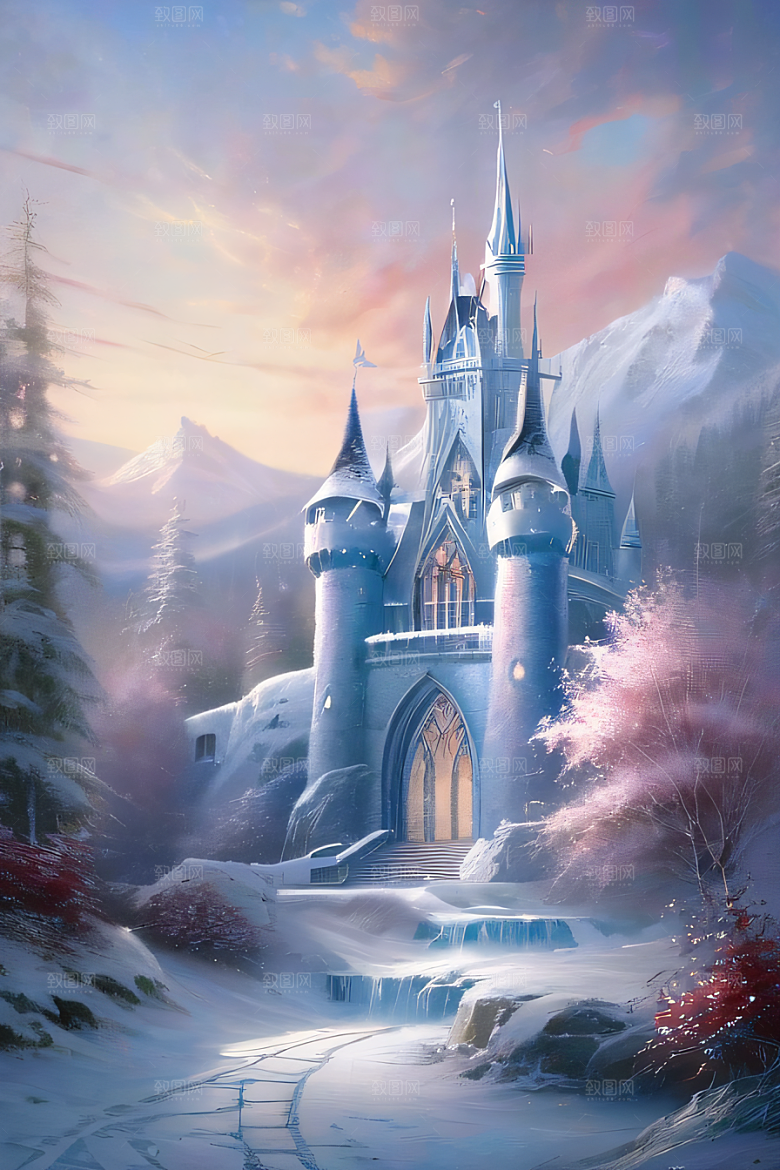 冰雪仙境冰雪城堡与冰玫瑰的幻景