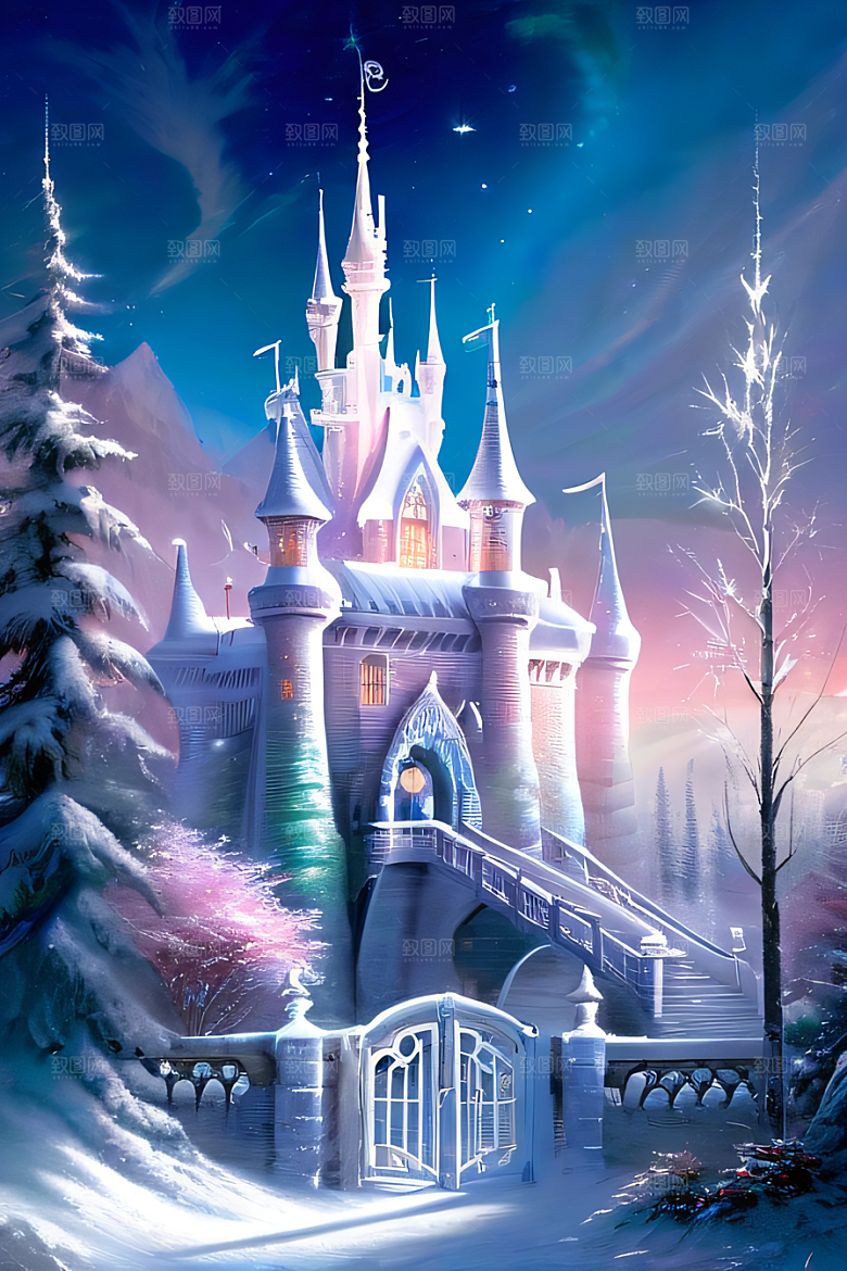 冰雪仙境冰雪城堡与冰玫瑰的幻景