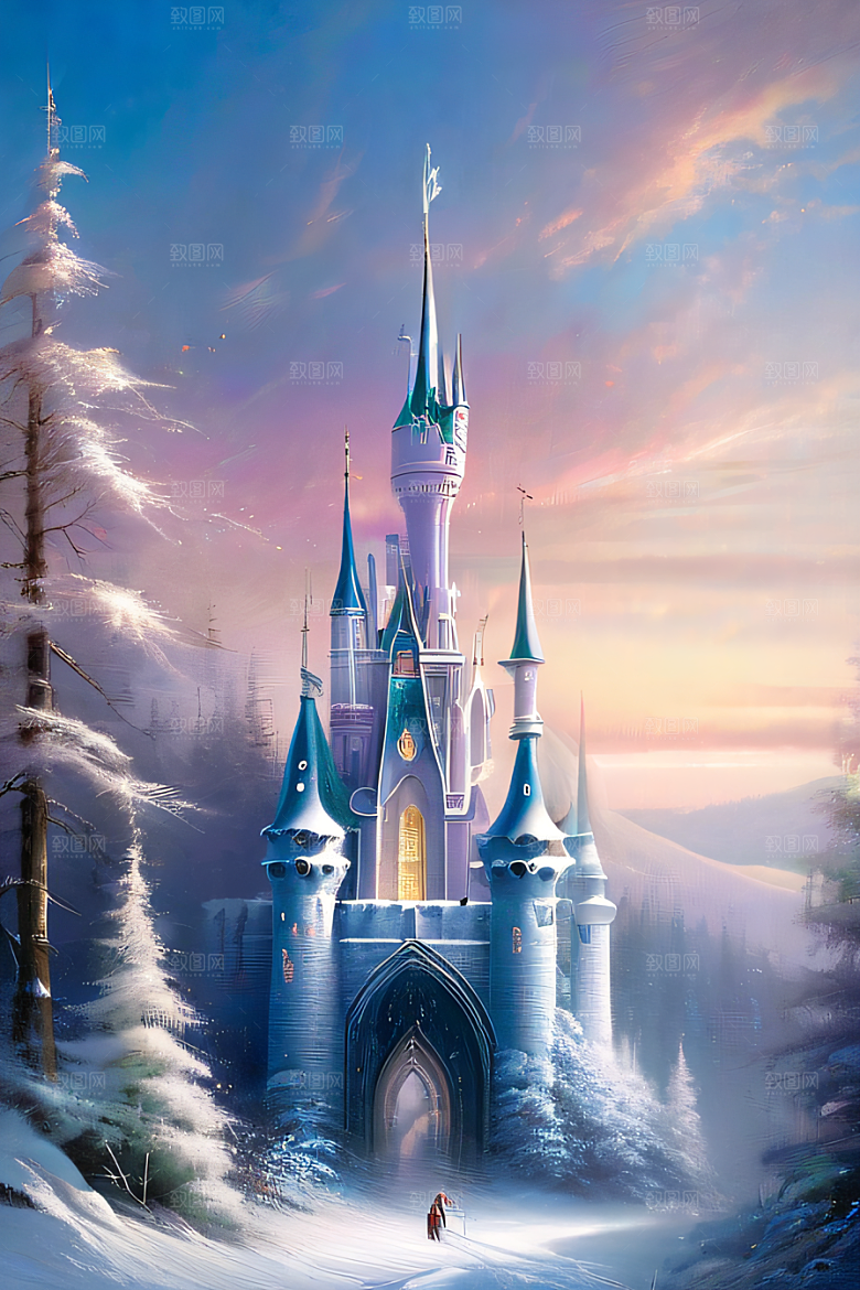 冰雪仙境冰雪城堡与冰玫瑰的幻景