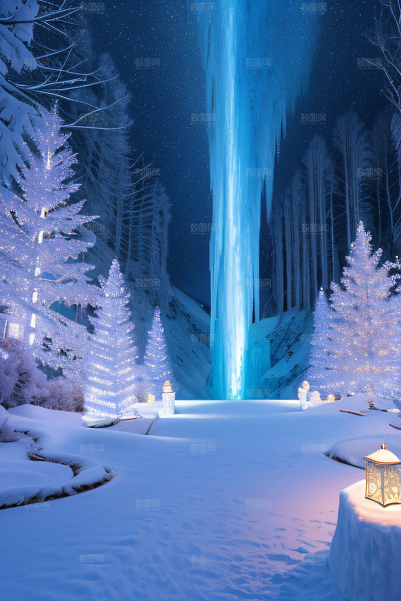 冰雪仙境冰雪城堡与冰玫瑰的幻景