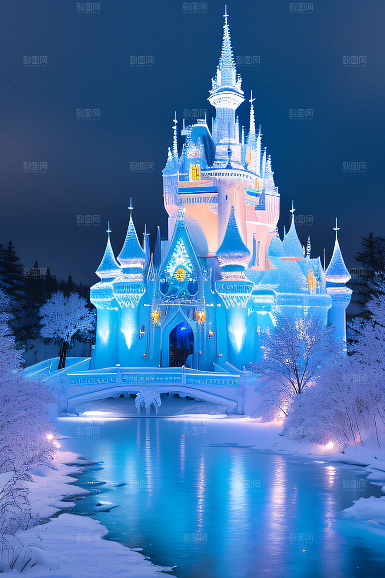 冰雪仙境冰雪城堡与冰玫瑰的幻景