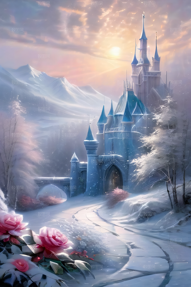 冰雪仙境冰雪城堡与冰玫瑰的幻景
