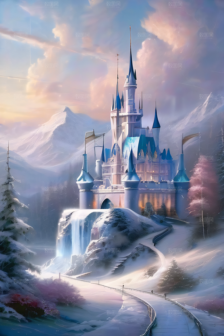 冰雪仙境冰雪城堡与冰玫瑰的幻景