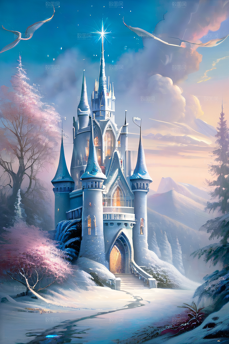 冰雪仙境冰雪城堡与冰玫瑰的幻景