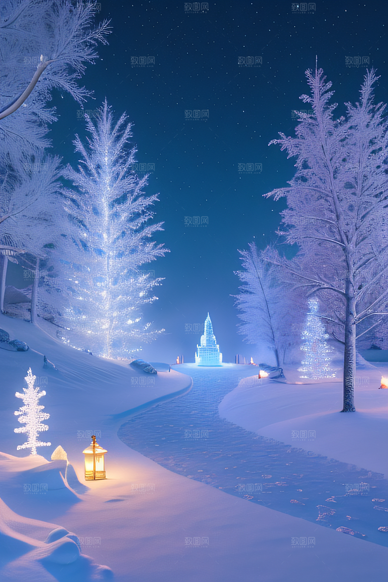 冰雪仙境冰雪城堡与冰玫瑰的幻景
