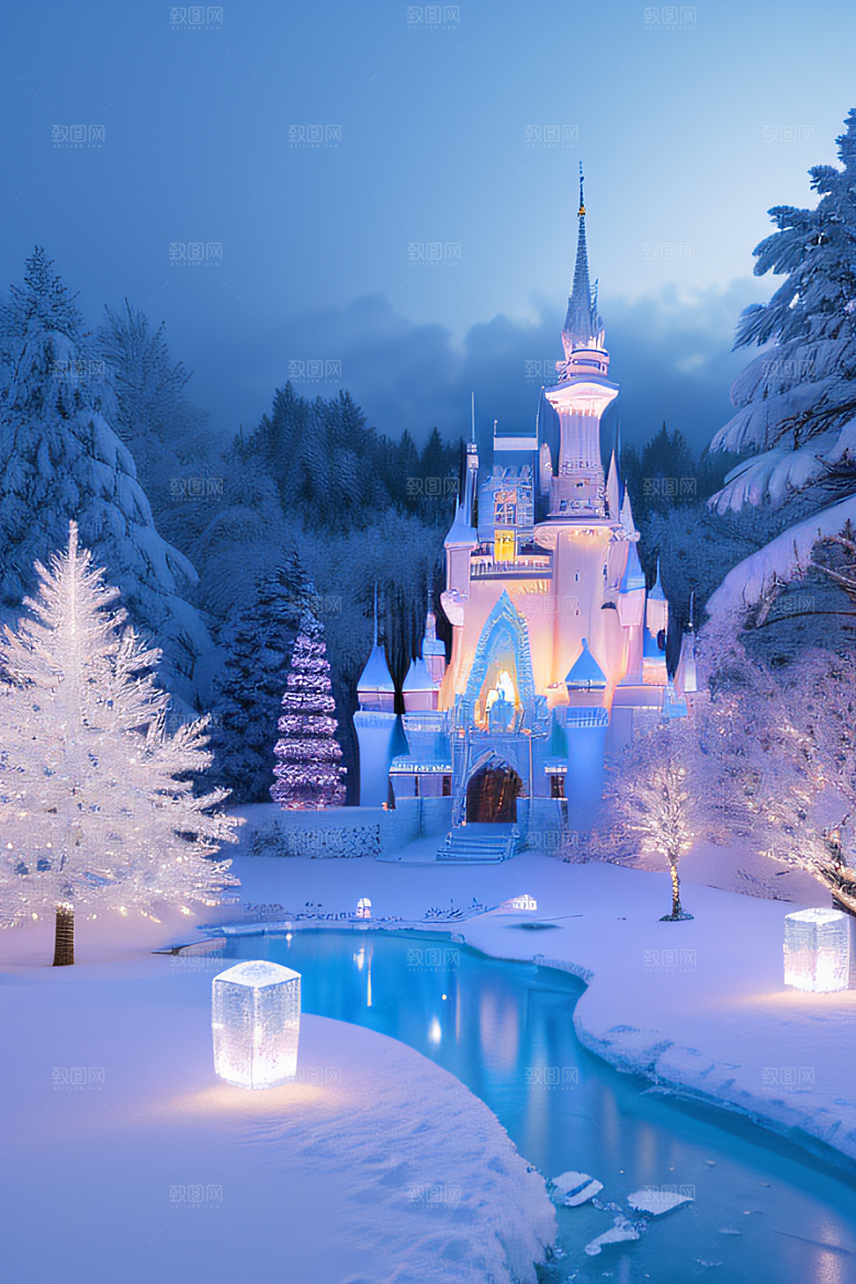 冰雪仙境冰雪城堡与冰玫瑰的幻景